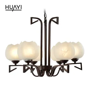 Huayi lustre de estilo europeu, lustre tradicional, simples, para restaurantes, pingente turco, corpo escovado, esférico, lâmpada de vidro