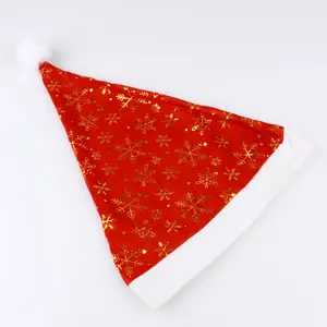 Wholesale rot stil heißer stanzen 2022 Plush Merry Christmas Decorated Felt Santa Claus Hat Xmas Christmas Hats für Kids Adult