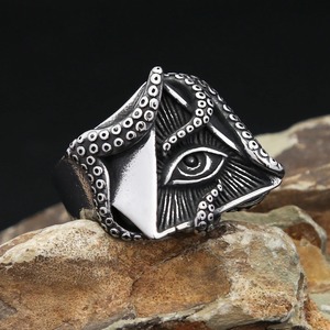 yunnique Horus Eye Octopus Pyramid <b>Ring</b> Men's <b>Titanium</b> Steel Jewelry Gift Size 7 8 9 10 11 12 13 - Product Image 3