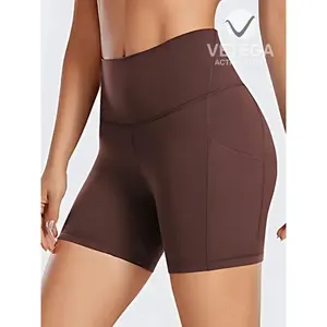 Shorts de Yoga Vetega de Cintura Alta para Mujer, Color Café Integral, Secado Rápido, Transpirables, Absorben la Humedad, Ajuste Holgado con Bolsillo, 92% P - Product Image 6