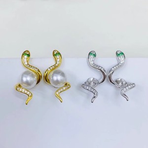 ต่างหูเงินแท้ S925 รุ่น WENCHI 10820 สำหรับประดับมุก DIY รูปทรงถาดกลวง ลายงู พร้อมลูกปัดกลมขนาด 8-9 มม. ผลิตในจีน - Product Image 4