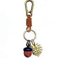 Porte-clés en bois naturel style bohème en forme de gland, breloque pour sac à main, sac à dos, breloque feuille vintage, accessoire de sac, cadeaux, porte-clés, cadeau nature