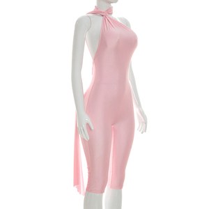 Viviblook J26JP136 Combinaison d'été pour femme, col torsadé, ruban halter, plissée en V, décontractée, une pièce - Product Image 3