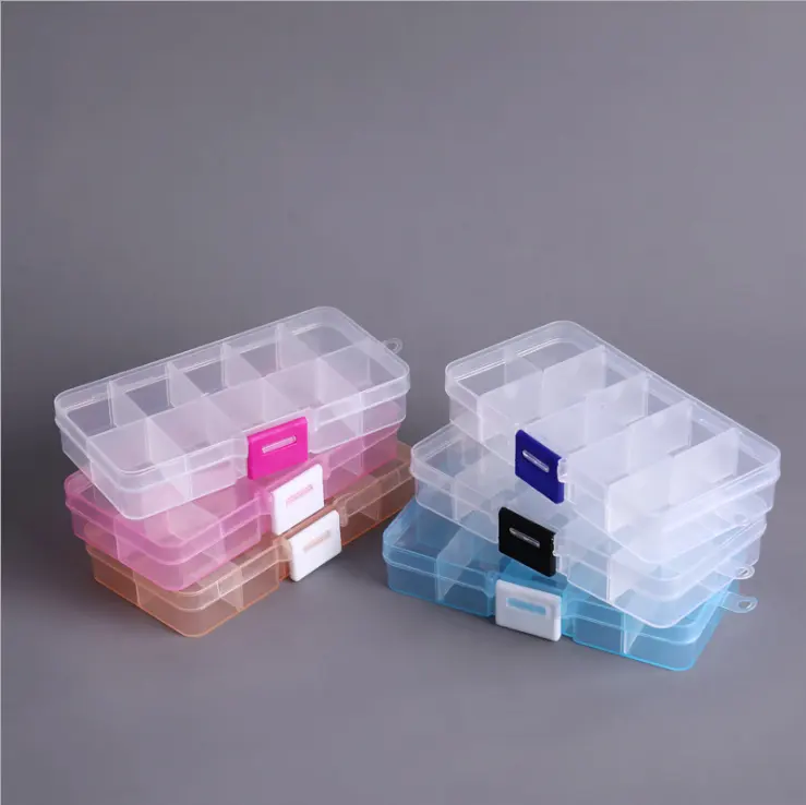 Amazon heißer 10 Grids Fächer Kunststoff Transparent Organizer Jewel Perle Fall Abdeckung Container Lagerung Box für Schmuck Pille