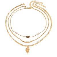Ensemble de colliers longs à pendentifs multicouches en coquillage et perles dorées, style vacances d'été, minimaliste et luxueux