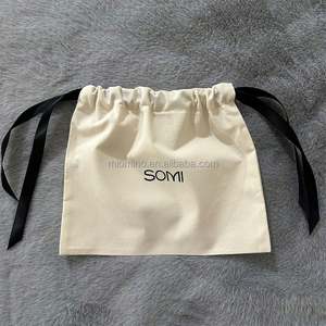 Pochette en coton blanc recyclable avec cordon de serrage, pochette en mousseline pour le maquillage, avec logo personnalisé imprimé à l'écran, sac anti-poussière pour les soins de la peau, les vêtements, les sous-vêtements - Product Image 1