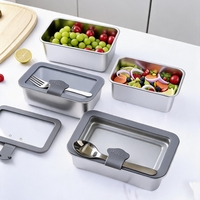 Boîte à lunch isotherme en acier inoxydable 304 à double compartiment avec couvercle en verre pour l'école et le bureau