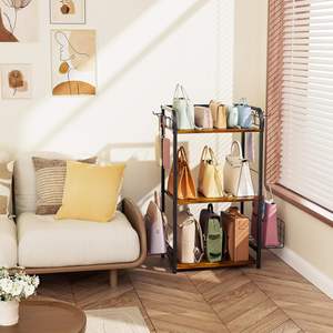 Porte-sacs sur pied avec crochets latéraux et paniers, conception haute capacité pour le rangement dans les placards - Product Image 4