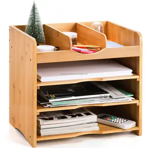 Bamboo Schreibtisch-Aktenorganisator 13 Zoll Dokumenten- und Brieftablett-Sortierer mit 2 verstellbaren Regalen Bambus-Organizer für Schreibtisch