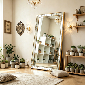 Specchio a Figura Intera con Cornice Dorata Personalizzabile nelle Dimensioni, Alta Definizione, Ideale per il <span class=keywords><strong>Soggiorno</strong></span> - Product Image 2