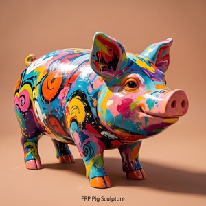 Statue de cochon en résine colorée, sculpture animale peinte à la main, figurine de style graffiti pour la décoration de la maison, du bureau ou comme cadeau - Product Image 5