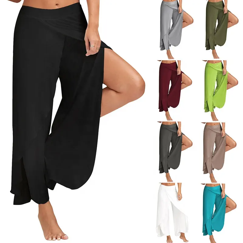 Nueva moda de las mujeres de Color sólido Leggings de Deporte Fitness Yoga Pantalones de pierna ancha muchos colores