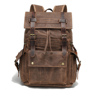 Cổ Điển Du Lịch Cuối Tuần Túi Nâu Sáp Vải Ba Lô Biểu Tượng Tùy Chỉnh Vải Ba Lô Cho Nam Giới Hoạt Động Ngoài Trời - Product Image 1