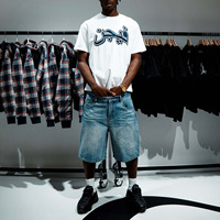 Shorts en jean vintage pour homme avec imprimé lettres, coupe ample décontractée, style streetwear européen et américain, longueur mi-cuisse, pour l'été