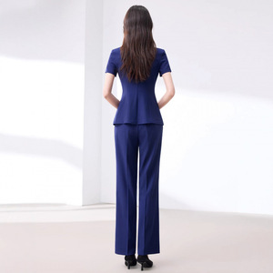 Women's Summer Lightweight Short Sleeve <b>Blazer</b> Suit <b>Set</b> Wide Leg Pants Professional Office Wear Breathable Worsted Fabric - Product Image 3