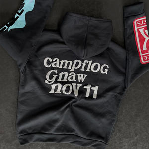 เสื้อฮู้ดสตรีทแวร์ปักคริสตัล ผ้าฝ้าย 100% เนื้อหนา พิมพ์ลาย 3 มิติเต็มหน้า มีกระเป๋า ทรงโอเวอร์ไซส์ สไตล์ฤดูใบไม้ร่วง - Product Image 4