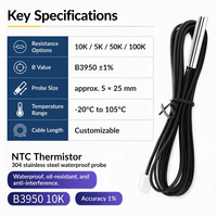 High Precision 1% NTC 10K 50K 100K B3950 Temperature Sensor Probe Waterproof Stainless Steel Thermistor Cable