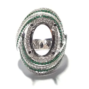 Abbagliante Design lussuoso 18k oro bianco massiccio vero diamante gemma verde smeraldo ovale Semi montaggio anelli di fidanzamento per le donne
