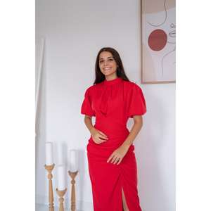 เดรสทรงเข้ารูปคอสูงสีแดง ผ่าข้าง ดีไซน์ทันสมัย สวมใส่สบาย เหมาะสำหรับทำงาน - Product Image 4