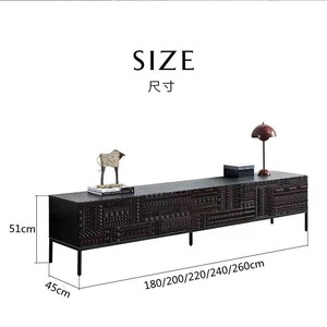 Meuble TV de luxe moderne sculpté à la main, console multimédia noire à motif tribal ethnique, buffet artisanal en bois massif - Product Image 6