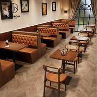 Canapé de style européen moderne en cuir brun pour café, restaurant, salon de thé, avec table, mobilier commercial