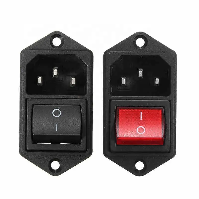 1PC 250V 10A สีแดงสีดำ Rocker สวิทช์ ON/OFF Fused IEC 320 C14 Inlet SOCKET SWITCH เชื่อมต่อที่ถอดออกได้ ROCKER SWITCH