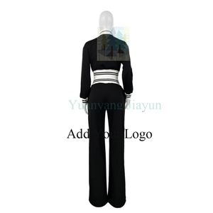 Custom Logo Streetwear Women's Mini Dress Contrast Color Zipper Long Sleeve Lapel Jacket 2 Piece Sexy Outfit - Product Image 2