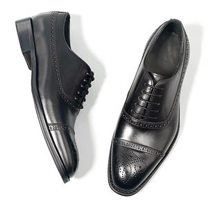 Chaussures Oxford Richelieu pour Homme en Cuir Véritable Marron, Façonnées à la Main, à Bout Carré, Cousu Goodyear, Style Brogue Britannique, Idéales pour Tenues Formelles et Professionnelles - Product Image 2