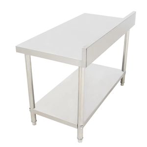 Mesa <span class=keywords><strong>de</strong></span> Trabajo <span class=keywords><strong>de</strong></span> Acero Inoxidable para <span class=keywords><strong>Cocina</strong></span> Comercial <span class=keywords><strong>de</strong></span> Restaurante, Respaldo, Estante <span class=keywords><strong>de</strong></span> Almacenamiento <span class=keywords><strong>de</strong></span> Doble Capa, Acabado Pulido, Altura Ajustable - Product Image 1