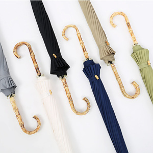 <b>Bamboo</b> Hook Handle Semi-Automatic open Waterproof Polyester Material 16 <b>Panels</b> Rain Custom Straight Umbrella with Classic Design - Product Image 1