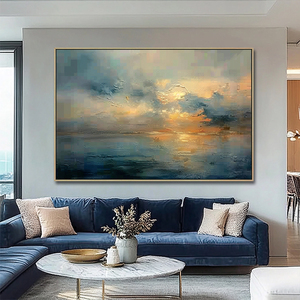 Peint à <span class=keywords><strong>la</strong></span> main acrylique or <span class=keywords><strong>coucher</strong></span> <span class=keywords><strong>de</strong></span> <span class=keywords><strong>soleil</strong></span> océan thèmes salon mur Art décor abstrait paysage marin peintures - Product Image 2