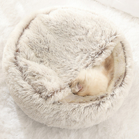 ZMAKER Kunstfell-Haustierhöhle Katzenbett Luxuriöses Weiches Waschbares Katzenbett mit Kapuze für Wohnungskatzen Plüsch-Hundebett mit Großer Abdeckung