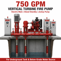 Système de pompe à incendie électrique diesel à turbine verticale de 750 GPM pour réservoir d'eau d'incendie souterrain