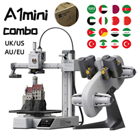 Printer 3D Mini Combo A1 Multi-Warna Presisi Tinggi dengan Perataan Otomatis Penuh, Mendukung Pembuatan Model, Motor PLA, Printer 3D AMS Lite