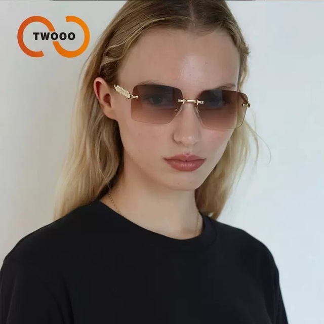 Twooo  T1551   New Rimless Fashion Sunglasses Metal Thread Square Trendy Unisex Glasses