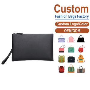 Cartera de mano para hombre de cuero negro granulado - Diseño minimalista, OEM para marcas que buscan lujo discreto y utilidad en múltiples escenarios - Product Image 1