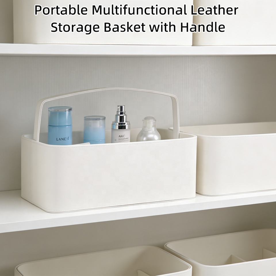 Luxury Custom Logo PU Leather Portable Storage Baskets Desk Organizer ...