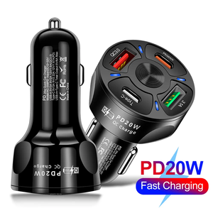 Cargador de coche de alta velocidad de 65W con 4 puertos QC 3,0 PD 20W y cargador de teléfono de coche tipo <span class=keywords><strong>C</strong></span> para teléfono 16 15 14 13 <span class=keywords><strong>Pro</strong></span> Max X Xs S24 S21 - Product Image 2