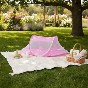 Lit de bébé pliable portable avec moustiquaire, matelas, oreiller et pare-soleil – Idéal pour l'extérieur et l'intérieur, pour les voyages estivaux des enfants - Product Image 6