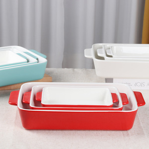 Plateau créatif en céramique à double oreille plateau à manger pour la maison vaisselle plateau de <span class=keywords><strong>cuisson</strong></span>/ustensiles de <span class=keywords><strong>cuisson</strong></span> en céramique/coffre-fort pour micro-ondes, <span class=keywords><strong>four</strong></span> - Product Image 1