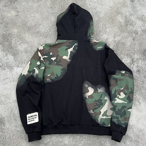 เสื้อฮู้ดดี้แบบมีซิปคู่ 500gsm สไตล์สตรีทแวร์ ประดับคริสตัล ฮู้ดคู่ ผ้าฝ้ายลายพราง ทรงโอเวอร์ไซส์ - Product Image 2