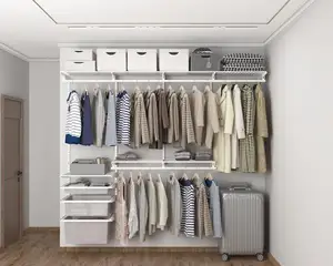 Supplier On Walls DIY Wall Mounted Clothing Organizer Flexible 2.4m Metal Closet Shelving Kit