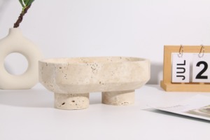 Vassoio e Ciotola per Frutta in Marmo Travertino Naturale Classico a Singolo Livello per Soggiorno e Bagno - Product Image 4