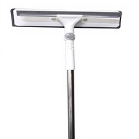 Essuie-glace télescopique avec long manche en acier inoxydable, chiffon en microfibre et raclette en caoutchouc pour le nettoyage des fenêtres, du verre et des douches
