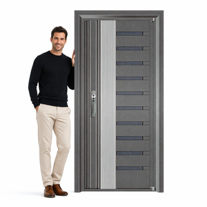 Porte d'entrée principale extérieure en alliage d'aluminium à grain de bois, à âme pleine, étanche, insonorisée, antivol, personnalisable pour villa - Product Image 4