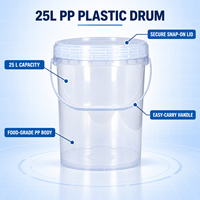 Seau en plastique PP de 25 L, qualité alimentaire, étanchéité renforcée, écologique, durable et recyclable, pour eau, peinture, essence, engrais