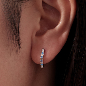 Boucles d'oreilles créoles en argent sterling 925 avec zircons bleus et motif géométrique étoilé pour femme, bijoux tendance, cadeau SCE2007 - Product Image 5