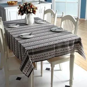 Home Decor New Year Table Cloth with Christmas Deer Pattern Woven Poly Cotton Tablecloths