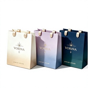 Custom Gradient color jewelry paper bag small luxury gold foil print ribbon handle paper jewelry bag packing - Product Image 1