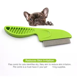 Pente de aço inoxidável para cães e gatos, ferramenta para pentear pêlos de animais de estimação, pente para pulgas e pulgas